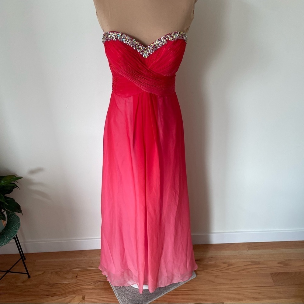 Blush Prom By Alexia Pink Rhinestone Embellished Strapless Evening Gown EUC Sz 4
